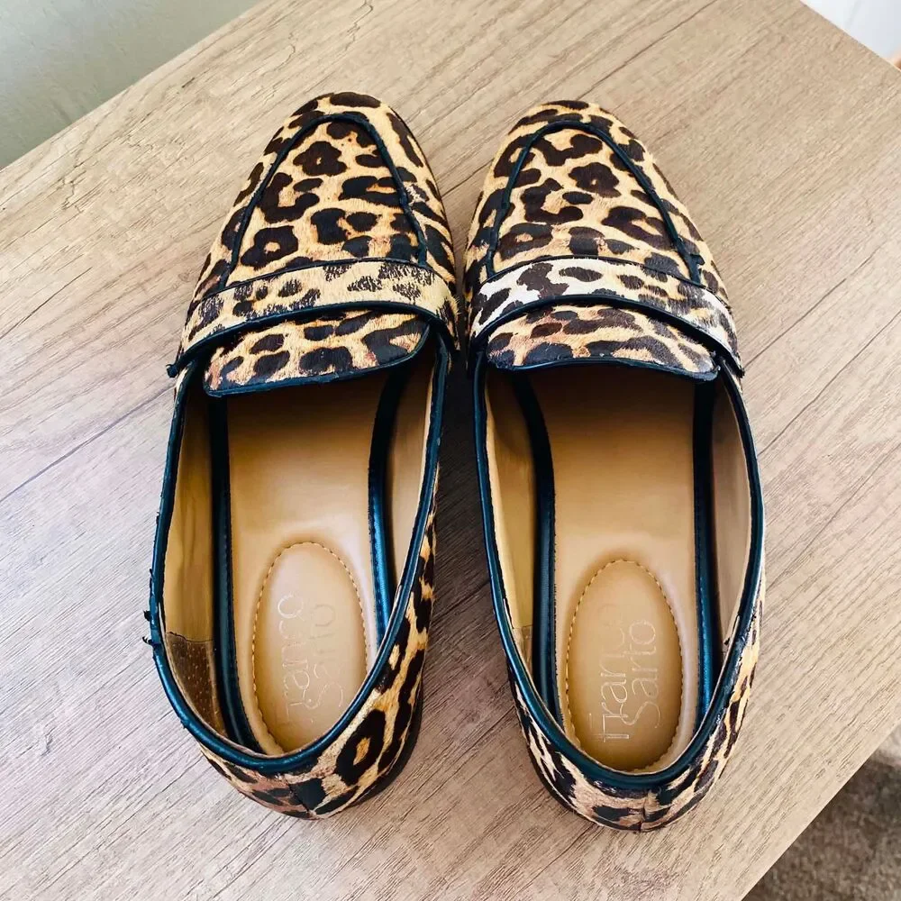 Franco Sarto Leopard Print Calf Hair Loafers Women's Flats Animal Print 8.5